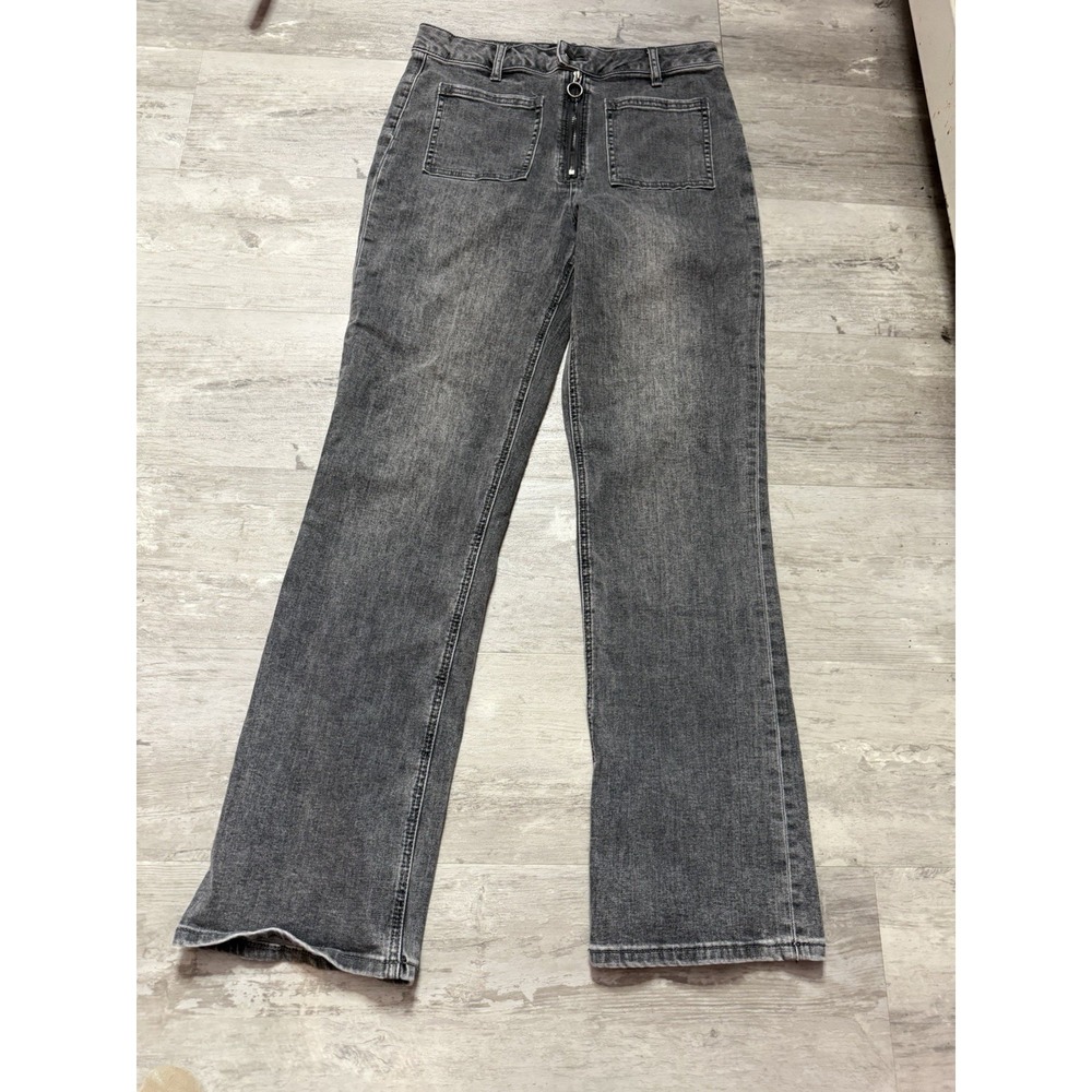 Mod X Grey Washed Denim Flare Pants Women Size 8 Wide Leg Exposed Zip Y2K A4-24